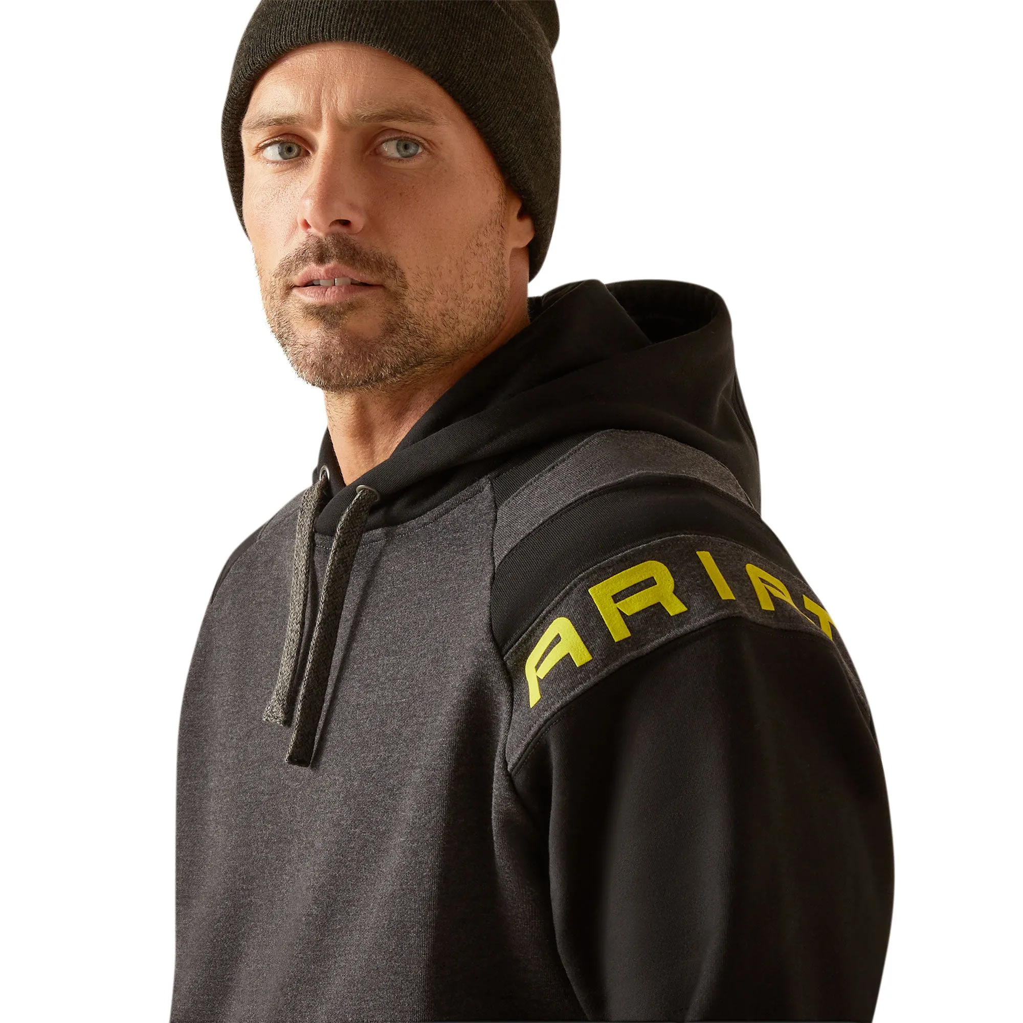 Ariat Men's Rebar Workman Colorblock Logo Black Heather Hoodie 10048946