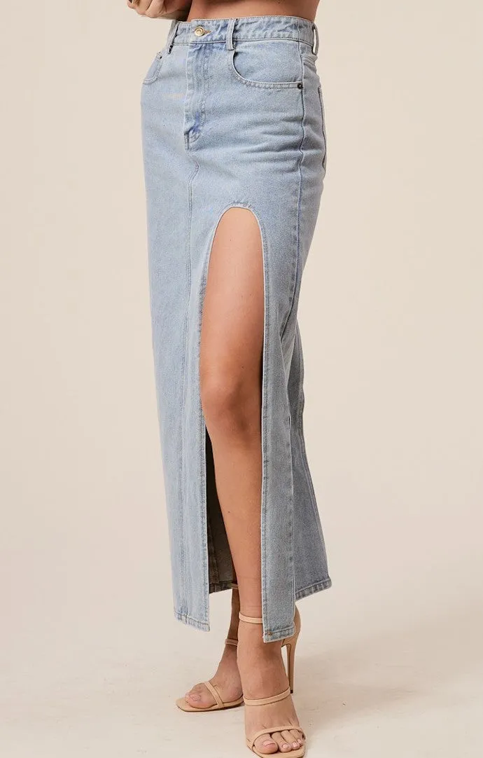 Cherise Denim High Slit Skirt