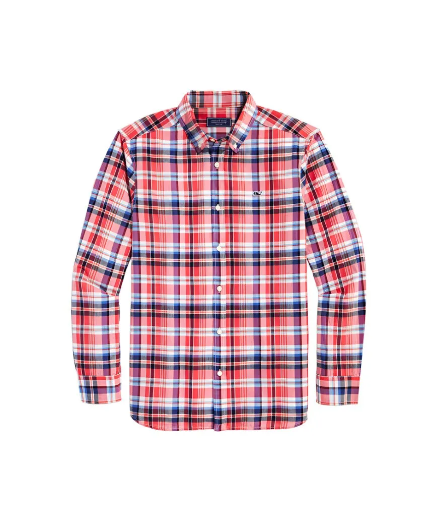 Vineyard Vines Mens Cotton Madras Plaid Long Sleeve Shirt