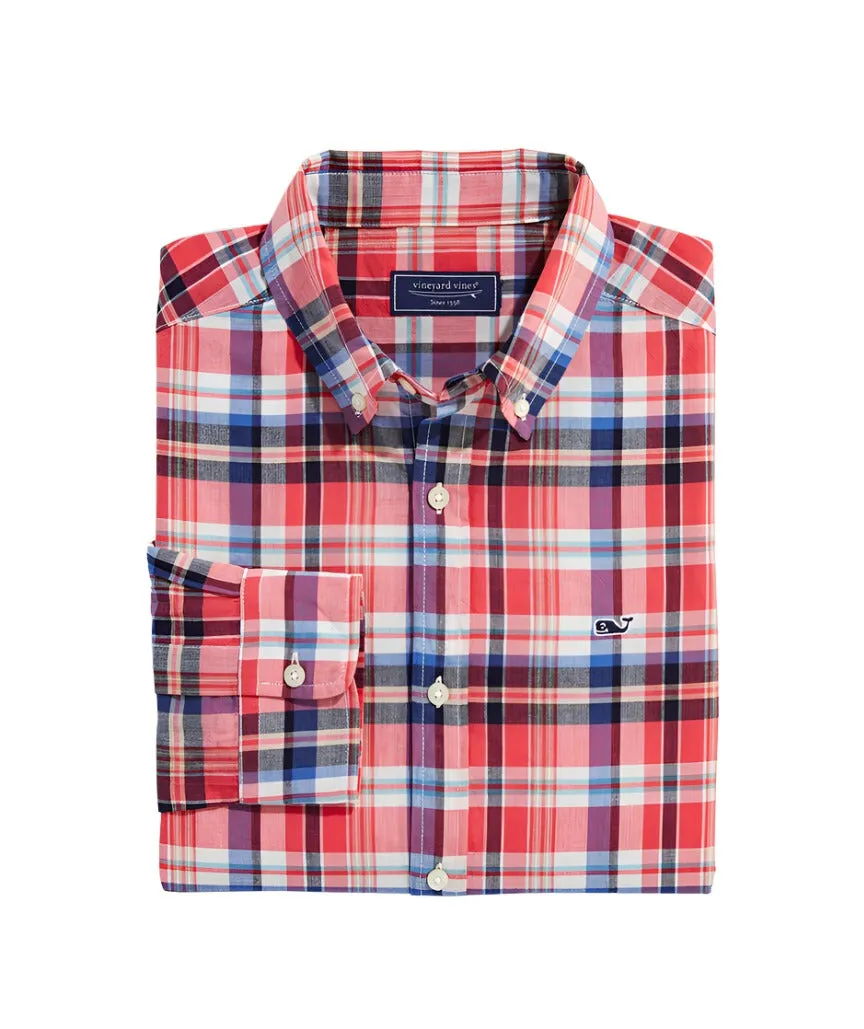 Vineyard Vines Mens Cotton Madras Plaid Long Sleeve Shirt
