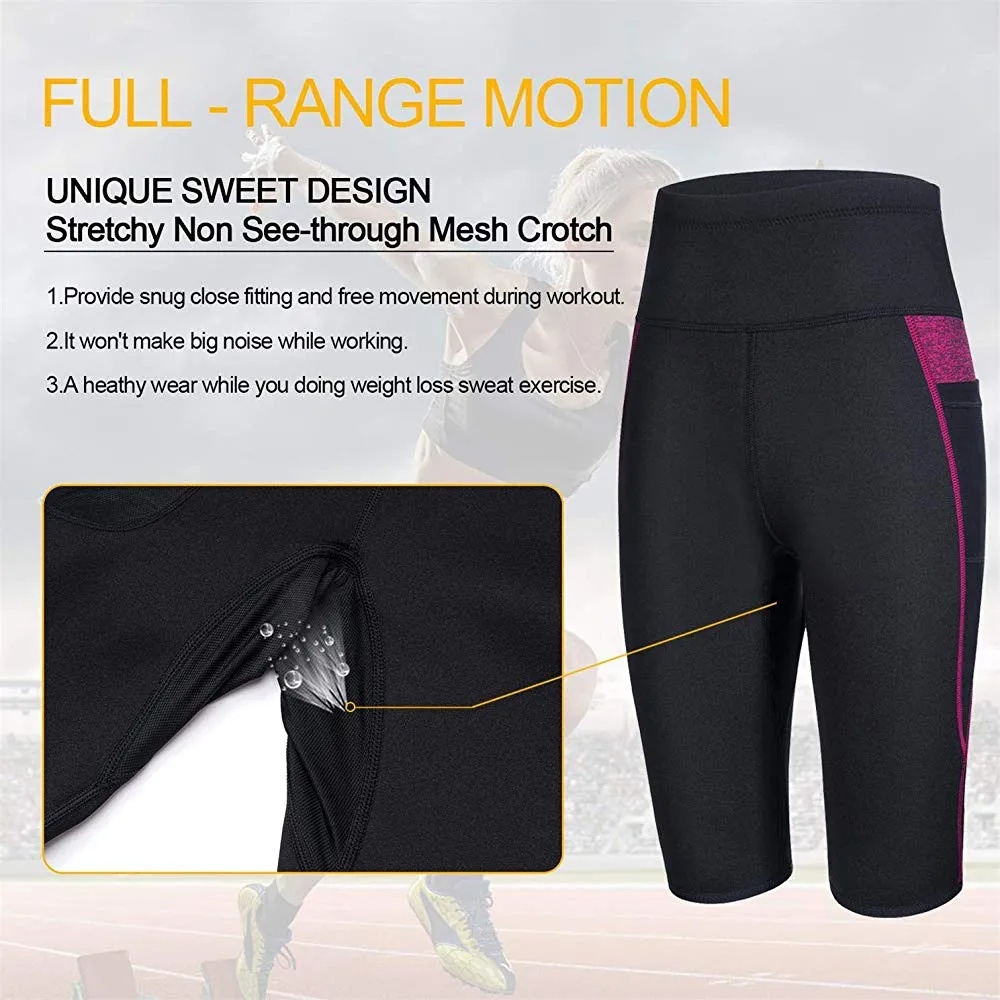 Women high waist sauna sweat shorts with pocket